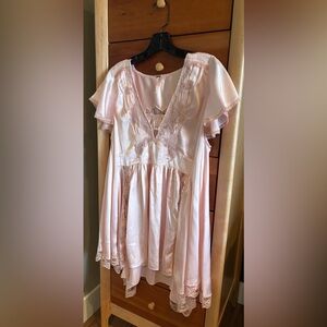 Free People soft pink satin & lace mini dress